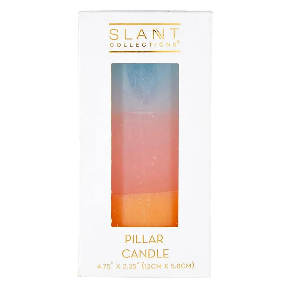 Mini Pillar Candle in Blue Pink Orange | Tri-Colored Ombre Aesthetic Table Cand
